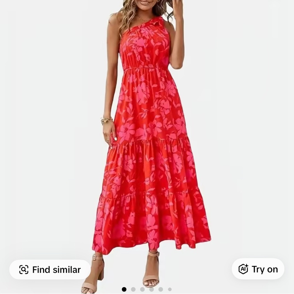 Women’s Red Floral One-Shoulder Maxi Dress